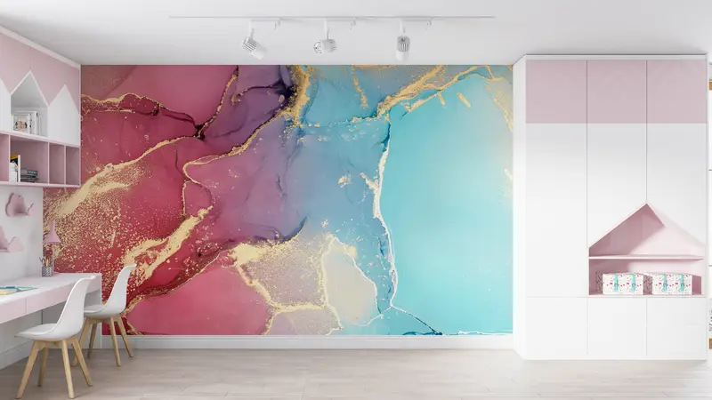Wall Paper Peel and Stick, Pink Wall Decor, , Bright Wall Paper, Shimmery Wall Mural, Paper Wall Art, Contemporary Wall Poster, - 1