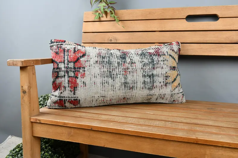 Shabby Chic Pillow Cover, Cotton Cushion, Kilim Pillow, Boho Pillow, 12x24 Beige Cushion Case, Cushion Cover, Boho Pillow Sham Cover - 1