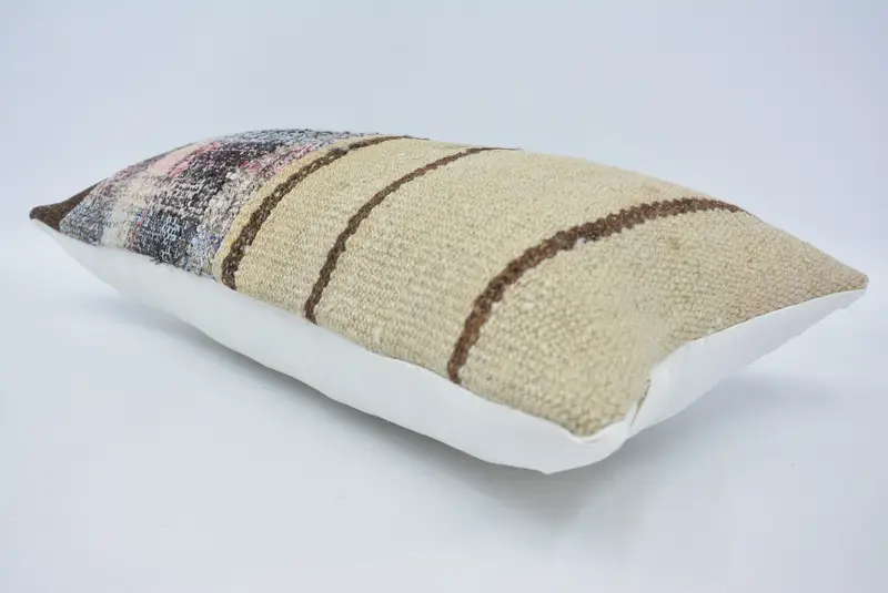 Sofa Bolster Pillow Sham, 12x24 Beige Cushion Case, Turkish Pillow, Cushion, Vintage Pillow, Vintage Kilim Pillow, Boho Chic Pillow Sham - 6