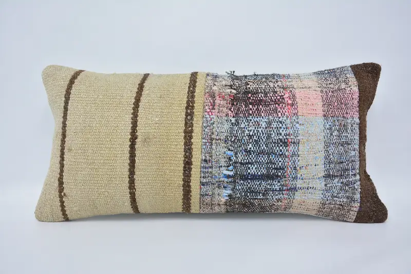 Sofa Bolster Pillow Sham, 12x24 Beige Cushion Case, Turkish Pillow, Cushion, Vintage Pillow, Vintage Kilim Pillow, Boho Chic Pillow Sham - 1