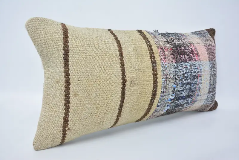 Sofa Bolster Pillow Sham, 12x24 Beige Cushion Case, Turkish Pillow, Cushion, Vintage Pillow, Vintage Kilim Pillow, Boho Chic Pillow Sham - 3