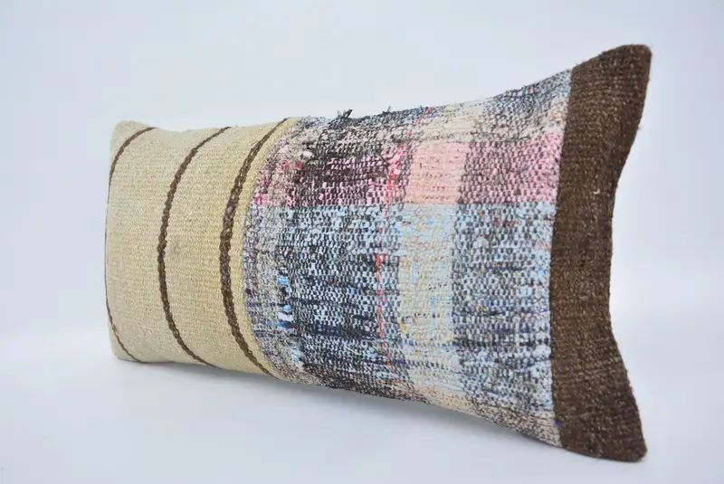 Sofa Bolster Pillow Sham, 12x24 Beige Cushion Case, Turkish Pillow, Cushion, Vintage Pillow, Vintage Kilim Pillow, Boho Chic Pillow Sham - 4