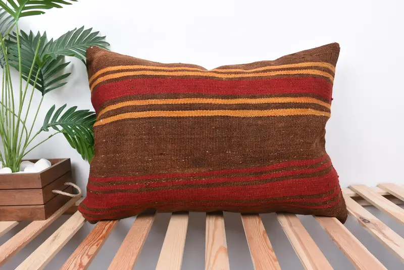 20x28 Brown Pillow Case, Gift Pillow, Pillow for Couch, Ethnic Pillow Cover Pillow Sham, Kilim Rug Pillow Case, Home Decor Pillow, Cushion - 1