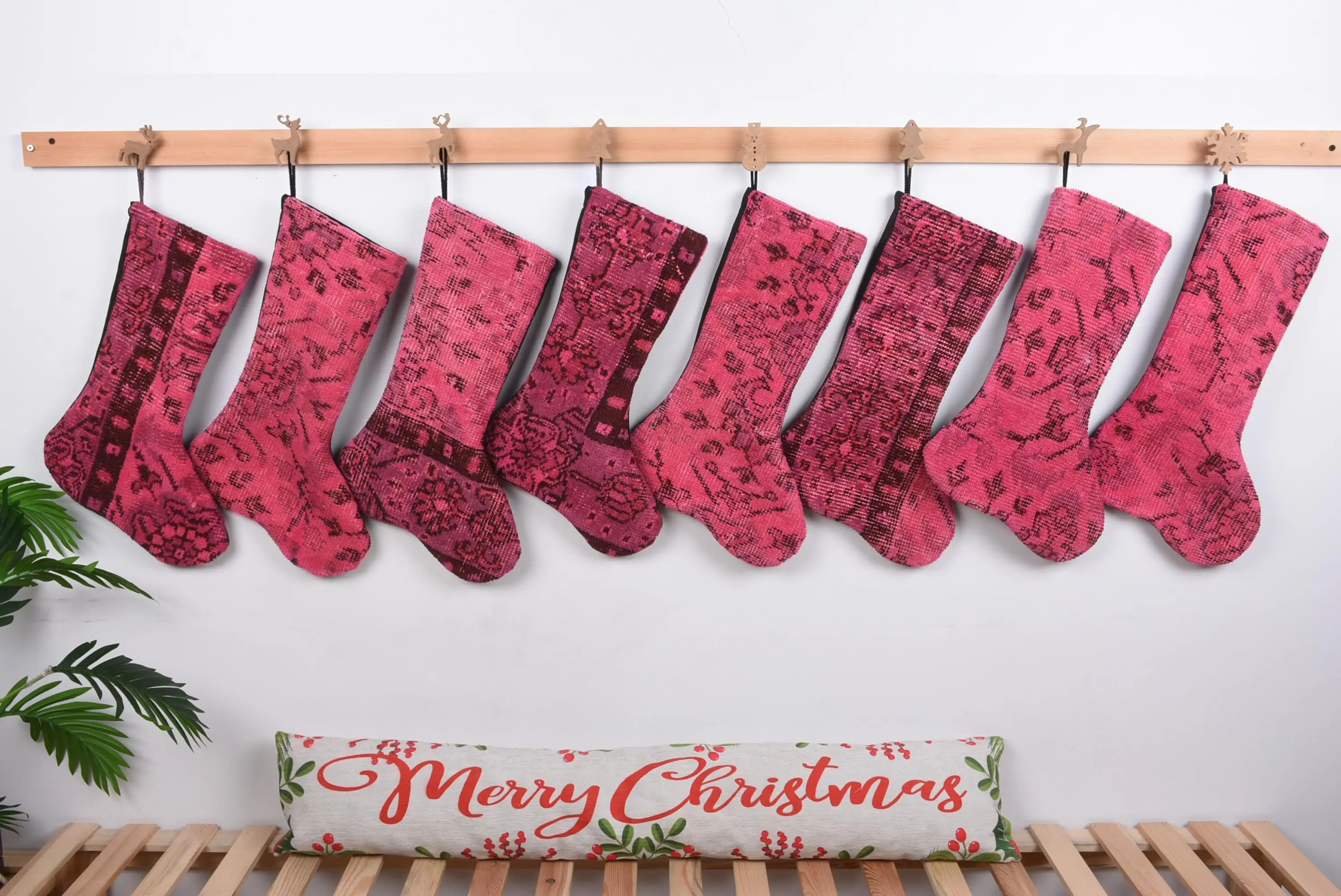 Festive Pink & Red Christmas Ornament Stocking, 8-Inch Wide Holiday Stocking - 1