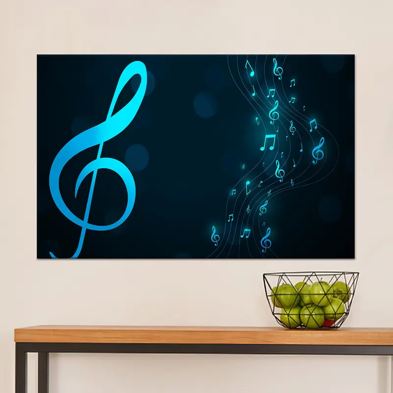 Zarif Kız Yatak Odası için Modern Mavi Nota Kanvası