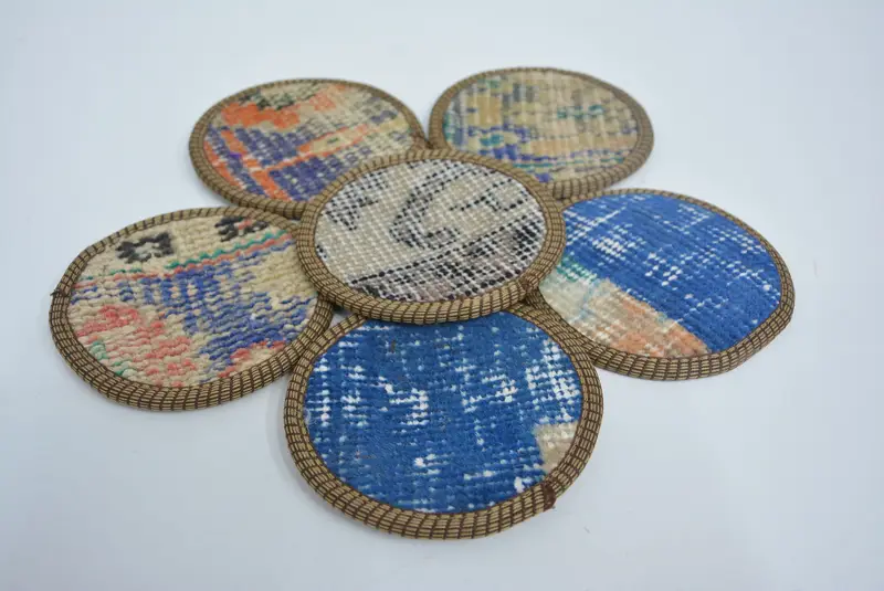 Bohemian Blue and Beige Round Coaster, Unique Bohemian Coaster