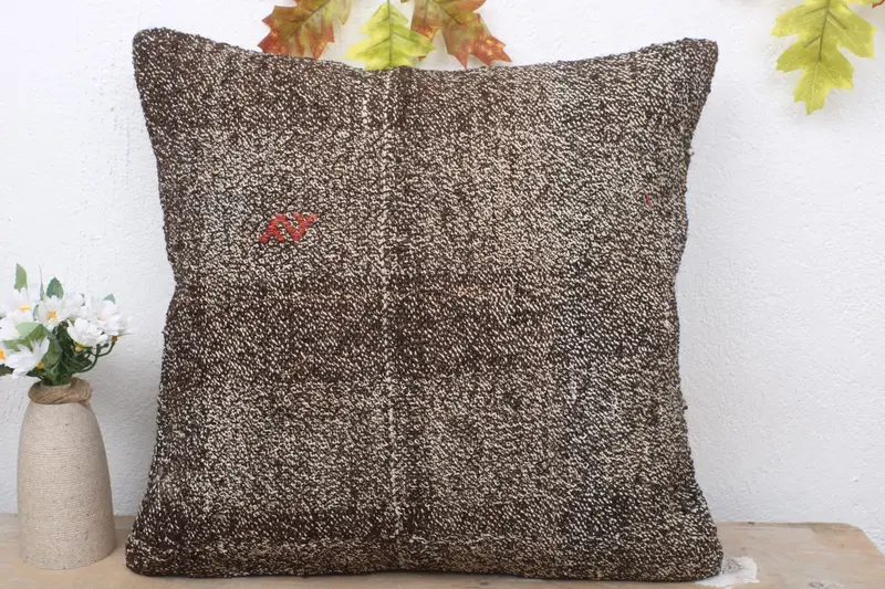 Aesthetic Pillow Sham, Turkish Kilim Pillow, Cotton Cushion, Antique Pillows, 18x18 Brown Pillow Case, Interior Designer Pillow, Cushion Case - 2