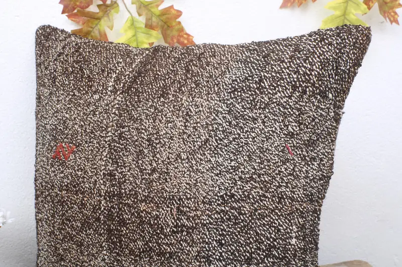 Aesthetic Pillow Sham, Turkish Kilim Pillow, Cotton Cushion, Antique Pillows, 18x18 Brown Pillow Case, Interior Designer Pillow, Cushion Case - 5