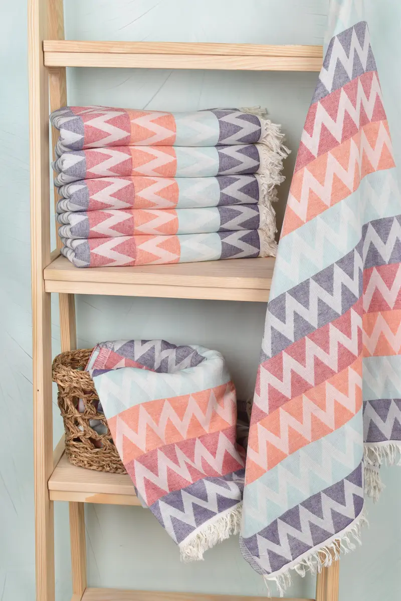 Beach towel, Handmade Gift, 70x40 Cotton Zigzag Design Towel, Unique Wedding Gift, Halloween Bachelorette Party Favors, Best Friend Gift, Spa Gift - 3