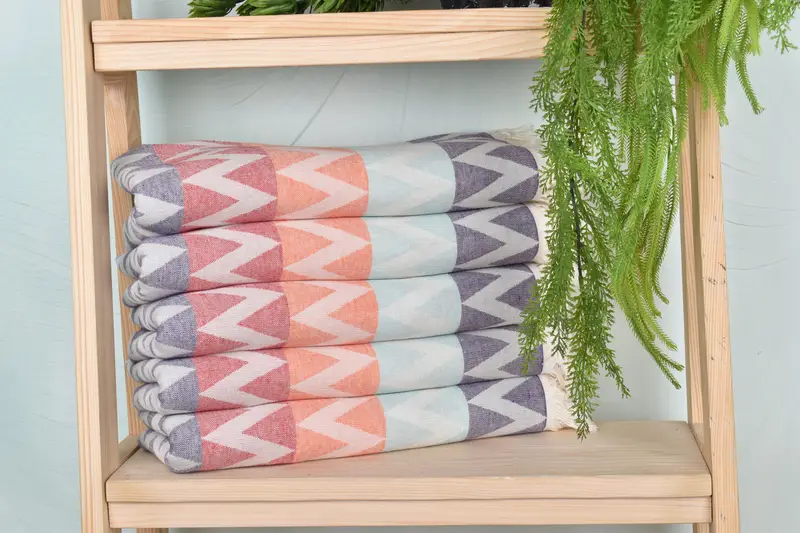 Beach towel, Handmade Gift, 70x40 Cotton Zigzag Design Towel, Unique Wedding Gift, Halloween Bachelorette Party Favors, Best Friend Gift, Spa Gift - 1