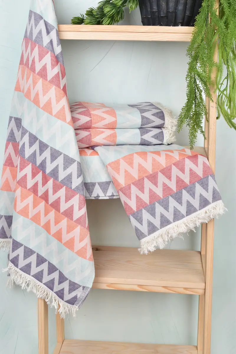 Beach towel, Handmade Gift, 70x40 Cotton Zigzag Design Towel, Unique Wedding Gift, Halloween Bachelorette Party Favors, Best Friend Gift, Spa Gift - 6