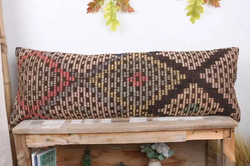 Turkish Kilim Pillow, Kilim Pillow, Muted Pillow Cover, Home Decor Pillow, 12x36 Beige Cushion, Turkish Bench Pillow Sham, Pillow Sham - 2