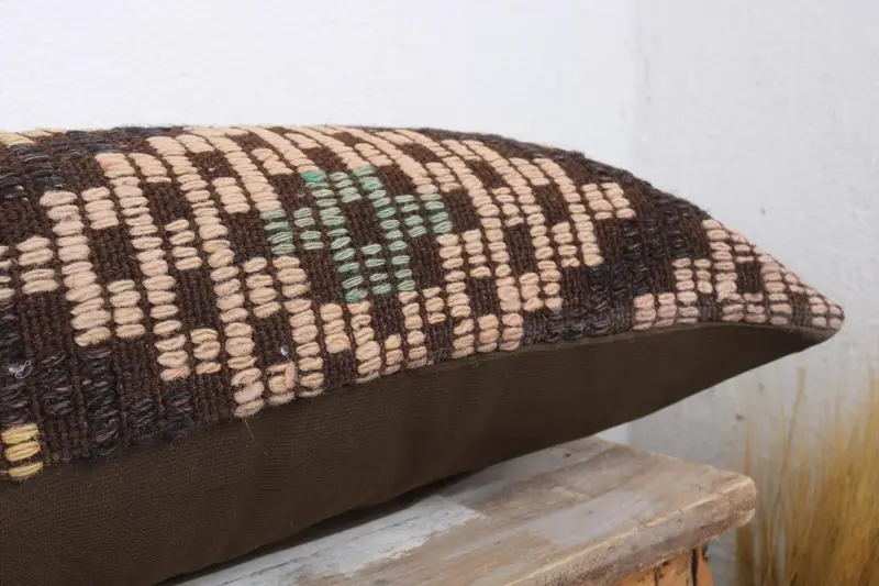Turkish Kilim Pillow, Kilim Pillow, Muted Pillow Cover, Home Decor Pillow, 12x36 Beige Cushion, Turkish Bench Pillow Sham, Pillow Sham - 6