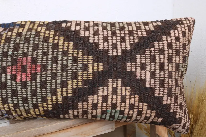 Turkish Kilim Pillow, Kilim Pillow, Muted Pillow Cover, Home Decor Pillow, 12x36 Beige Cushion, Turkish Bench Pillow Sham, Pillow Sham - 5