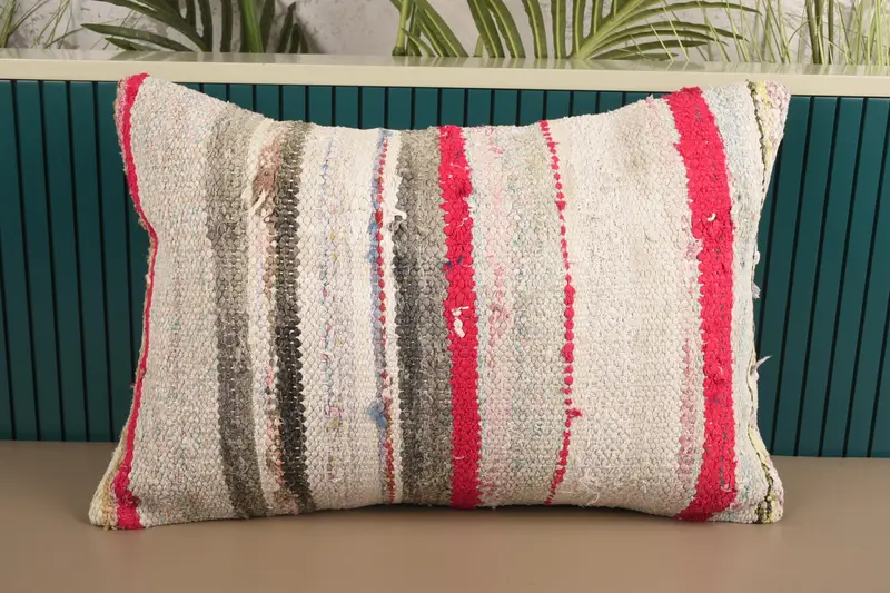 White Vintage Cushion Case, Seasonal Decor 40x60 cm Cushion Cover, Gift Striped Pillow - 1