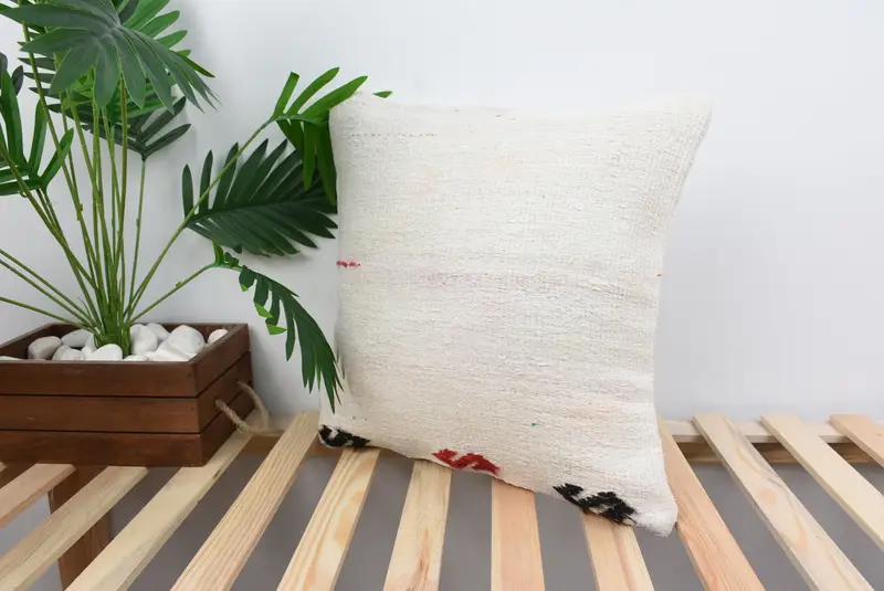 Cushion Cover, 18x18 White Cushion Cover, Throw Kilim Pillow, Neutral Pillow Case, Interior Designer Pillow, Car Pillow Case, Antique Pillows - 5