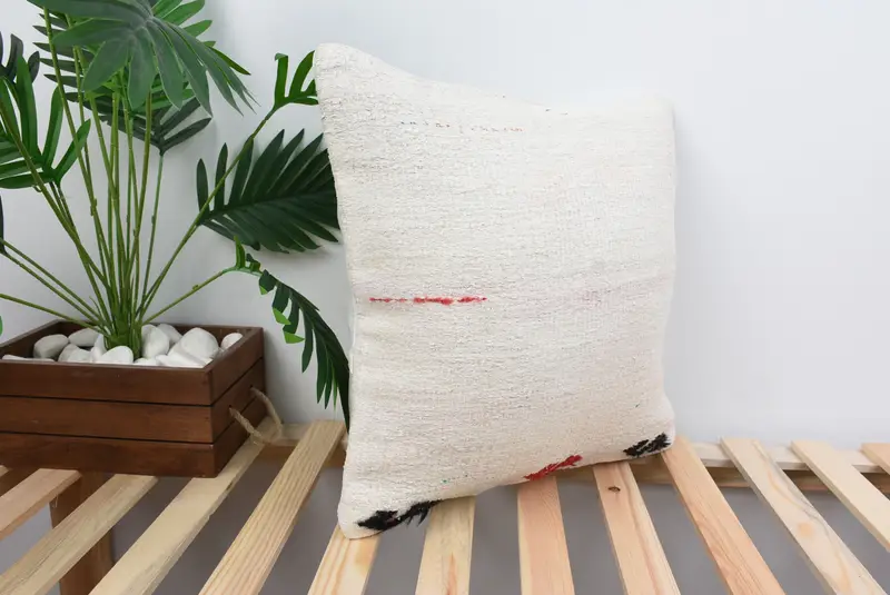 Cushion Cover, 18x18 White Cushion Cover, Throw Kilim Pillow, Neutral Pillow Case, Interior Designer Pillow, Car Pillow Case, Antique Pillows - 4