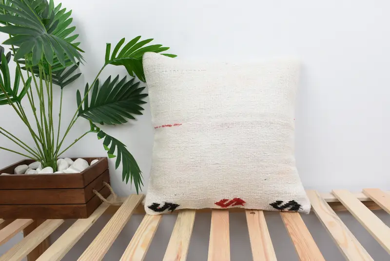 Cushion Cover, 18x18 White Cushion Cover, Throw Kilim Pillow, Neutral Pillow Case, Interior Designer Pillow, Car Pillow Case, Antique Pillows - 1