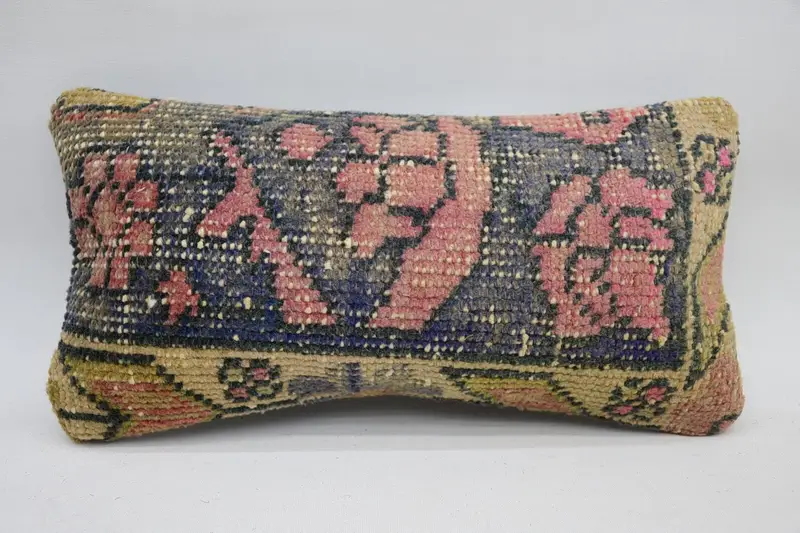 Kilim Cushion Sham, Turkish Kilim Pillow, Outdoor Bolster Cushion, Pillow Cover, 8x16 Blue Pillow Cover, Boho Pillow Sham Cover - 1