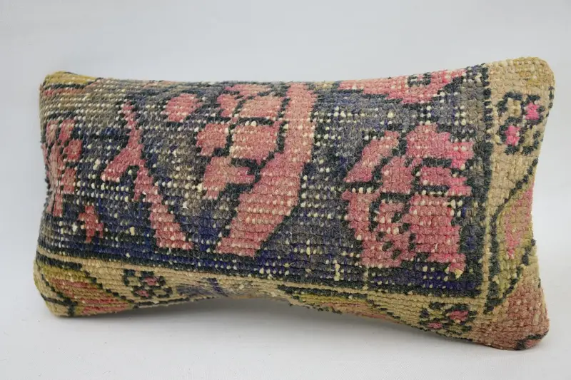 Kilim Cushion Sham, Turkish Kilim Pillow, Outdoor Bolster Cushion, Pillow Cover, 8x16 Blue Pillow Cover, Boho Pillow Sham Cover - 3