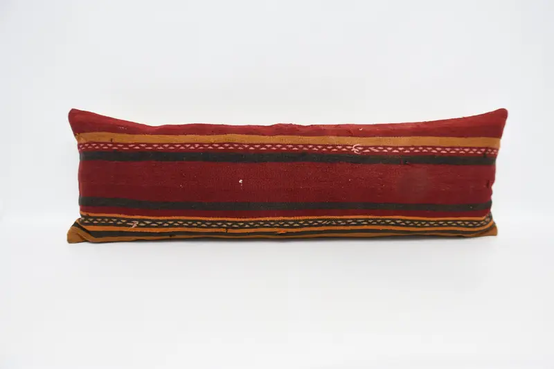 Throw Southwestern Rectangle Pillow, 16x48 inch Striped TexturedOrange Antique Wool Pillow Sham - 1
