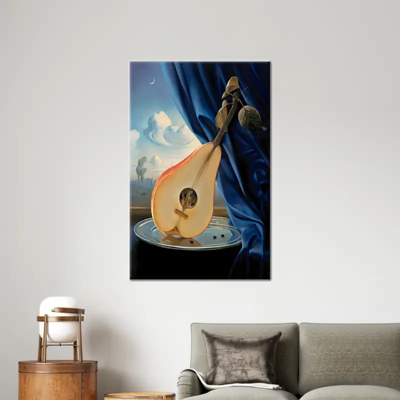Surrealer abstrakter Musik-Leinwanddruck mit Birne und Gitarre