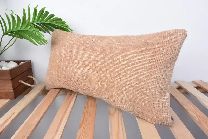 Throw Kilim Pillow, Pillow Cover, Turkish Kilim Pillow, Hippie Throw Pillow, Kilim Cushion Sham, 12x24 Orange Pillow Sham - 4