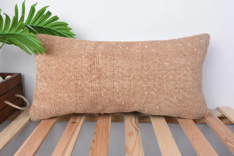 Throw Kilim Pillow, Pillow Cover, Turkish Kilim Pillow, Hippie Throw Pillow, Kilim Cushion Sham, 12x24 Orange Pillow Sham - 1