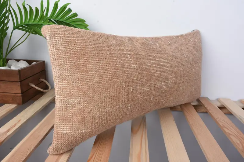 Throw Kilim Pillow, Pillow Cover, Turkish Kilim Pillow, Hippie Throw Pillow, Kilim Cushion Sham, 12x24 Orange Pillow Sham - 5