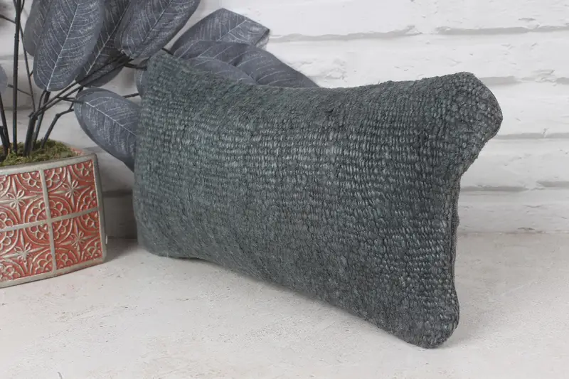 Vintage Kilim Throw Pillow, Southwestern Pillow, Vintage Kilim Pillow, 8x16 Green Cushion, Cushion Cover, Knitted Pillow Sham, Gift Pillow - 3