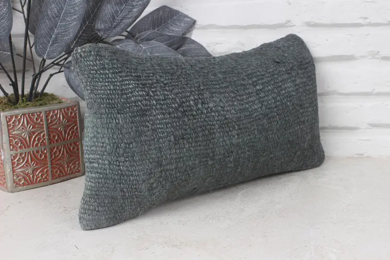 Vintage Kilim Throw Pillow, Southwestern Pillow, Vintage Kilim Pillow, 8x16 Green Cushion, Cushion Cover, Knitted Pillow Sham, Gift Pillow - 4