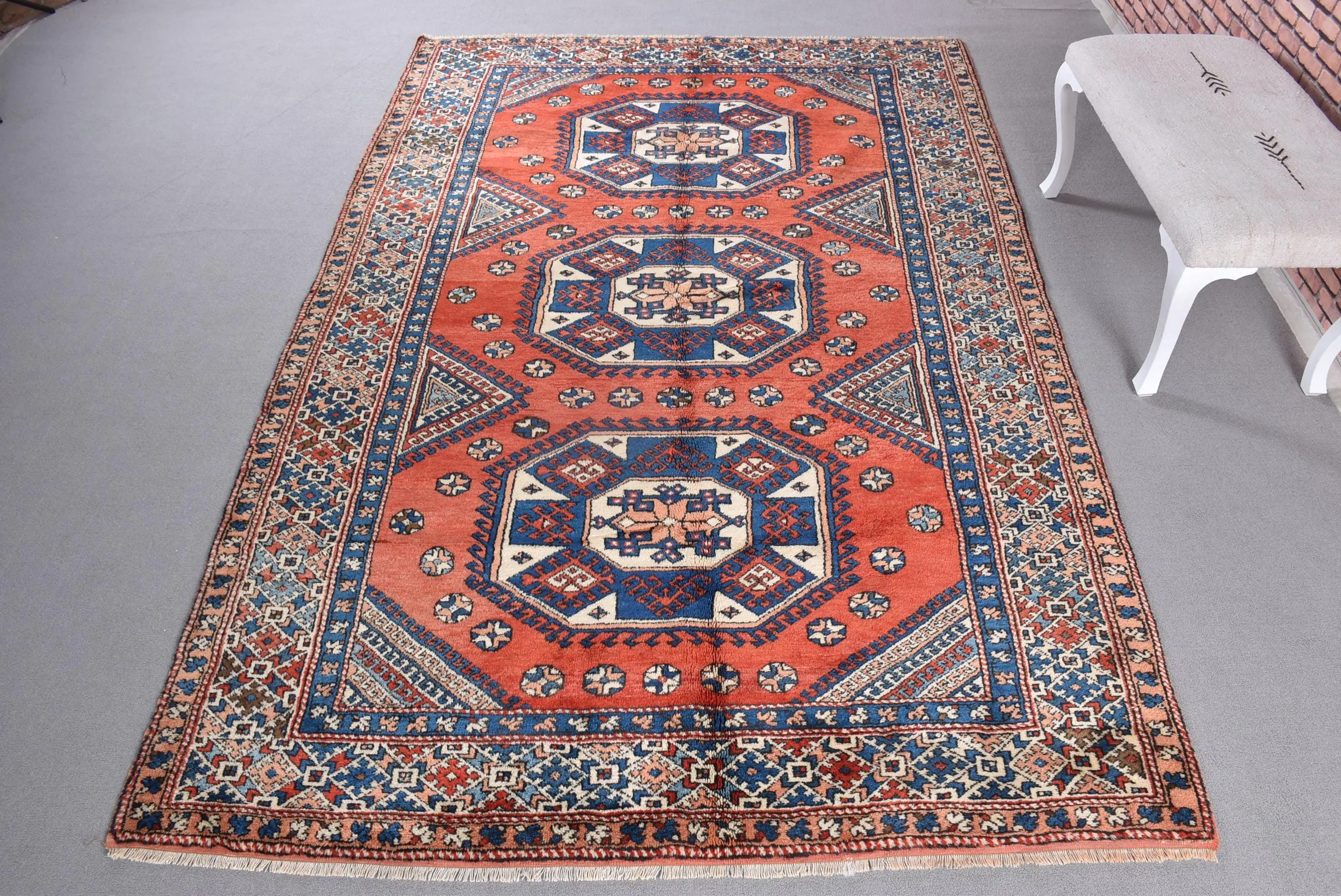 ヴィンテージ ラージ ラグ 187x289cm トルコレッドボーダーラグ - 1