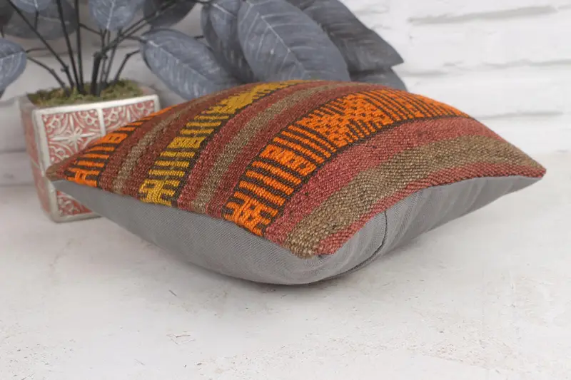 Cushion, Art Deco Cushion Cover, Kilim Pillow, Pillow for Couch, Kilim Pillow Cover, Nautical Throw Pillow Case, 12x12 Orange Pillow Case - 6