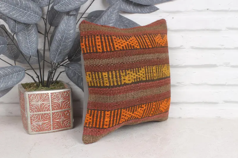 Cushion, Art Deco Cushion Cover, Kilim Pillow, Pillow for Couch, Kilim Pillow Cover, Nautical Throw Pillow Case, 12x12 Orange Pillow Case - 4