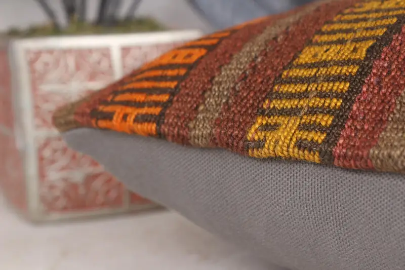 Cushion, Art Deco Cushion Cover, Kilim Pillow, Pillow for Couch, Kilim Pillow Cover, Nautical Throw Pillow Case, 12x12 Orange Pillow Case - 7
