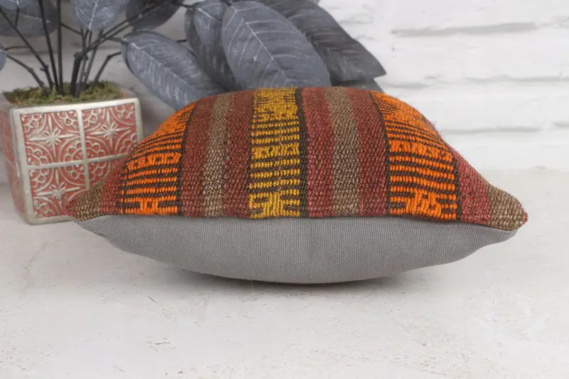 Cushion, Art Deco Cushion Cover, Kilim Pillow, Pillow for Couch, Kilim Pillow Cover, Nautical Throw Pillow Case, 12x12 Orange Pillow Case - 5