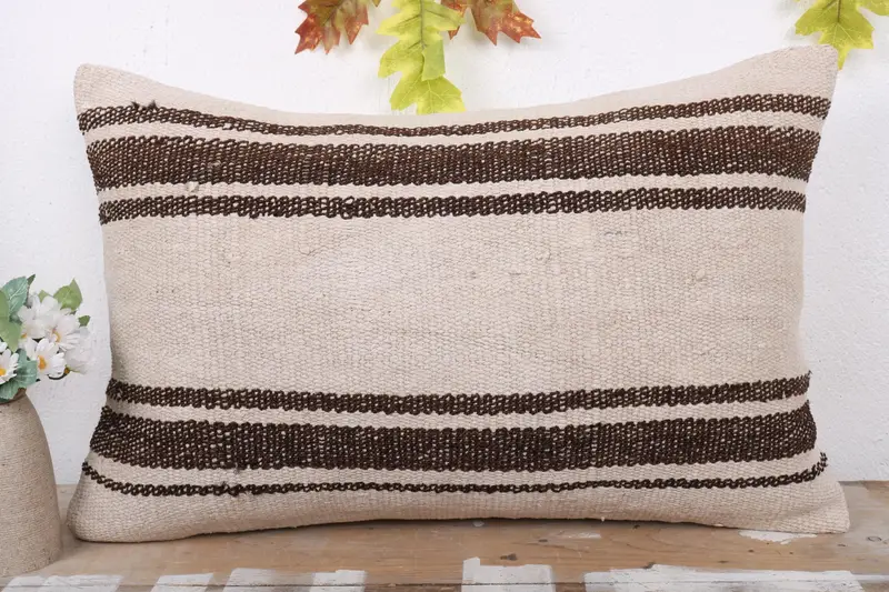 Turkish Bench Cushion, Interior Designer Pillow, Kilim Pillow Cover, Turkish Rugs Pillow Case, 16x24 Beige Pillow, Kilim Pillow, Pillow - 2