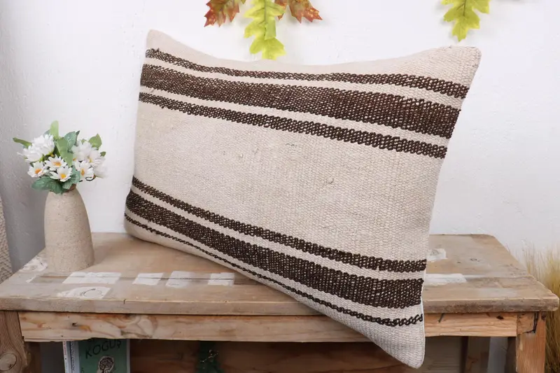 Turkish Bench Cushion, Interior Designer Pillow, Kilim Pillow Cover, Turkish Rugs Pillow Case, 16x24 Beige Pillow, Kilim Pillow, Pillow - 4