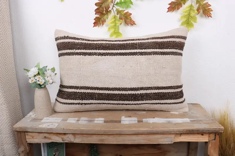 Turkish Bench Cushion, Interior Designer Pillow, Kilim Pillow Cover, Turkish Rugs Pillow Case, 16x24 Beige Pillow, Kilim Pillow, Pillow - 1