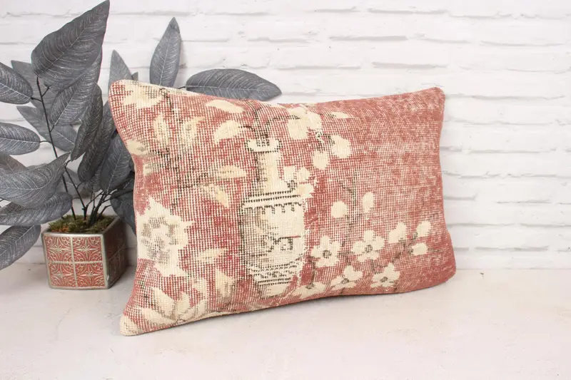 Vintage Pillow, Pillow Cover, Retro Throw Pillow Case, Rustic Cushion Case, 16x24 Red Cushion Case, Vintage Kilim Pillow, Gift Pillow - 3
