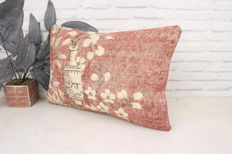 Vintage Pillow, Pillow Cover, Retro Throw Pillow Case, Rustic Cushion Case, 16x24 Red Cushion Case, Vintage Kilim Pillow, Gift Pillow - 4