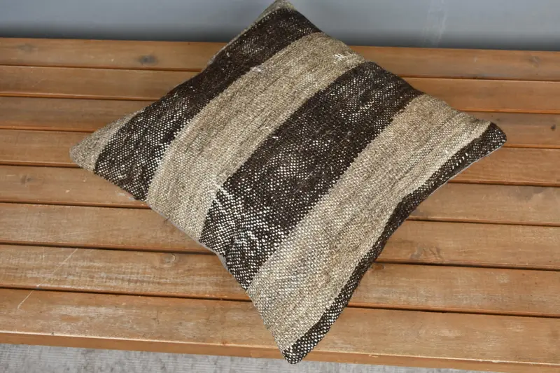 Boho Pillow Sham Cover, Pastel Cushion, Gift Pillow, Pillow Sham, 16x16 Brown Cushion Cover, Handmade Kilim Cushion, Garden Cushion Cover - 2