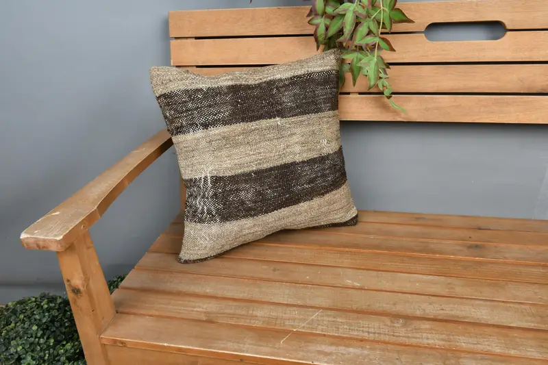 Boho Pillow Sham Cover, Pastel Cushion, Gift Pillow, Pillow Sham, 16x16 Brown Cushion Cover, Handmade Kilim Cushion, Garden Cushion Cover - 1
