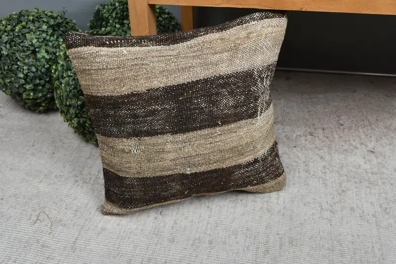Boho Pillow Sham Cover, Pastel Cushion, Gift Pillow, Pillow Sham, 16x16 Brown Cushion Cover, Handmade Kilim Cushion, Garden Cushion Cover - 7