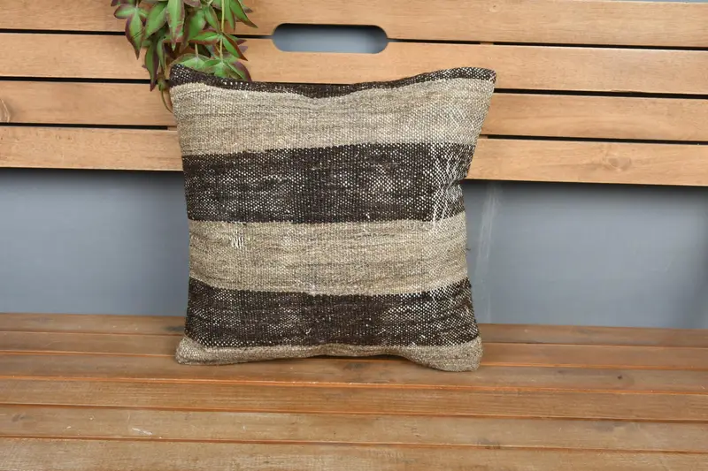Boho Pillow Sham Cover, Pastel Cushion, Gift Pillow, Pillow Sham, 16x16 Brown Cushion Cover, Handmade Kilim Cushion, Garden Cushion Cover - 6