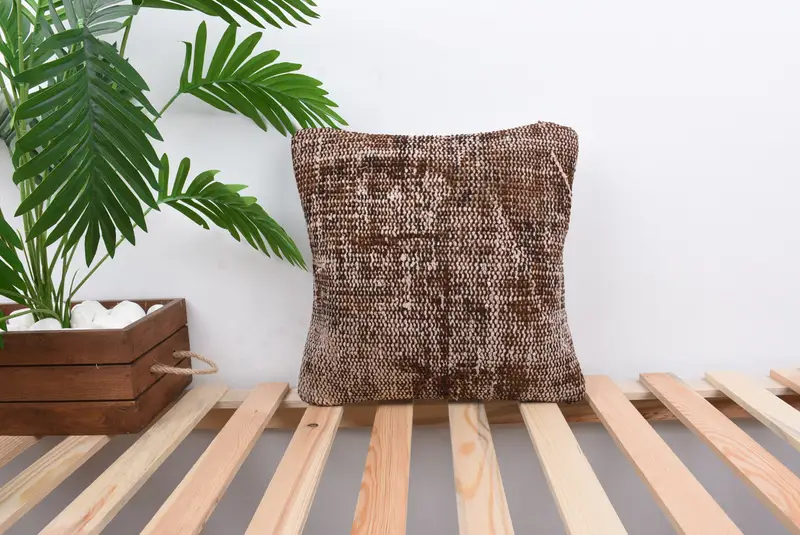 Turkish Corner Pillow, Luxury Cushion, Kilim Cushion Sham, Cushion Cover, 14x14 Brown Cushion Cover, Gift Pillow, Pillow for Sofa - 1