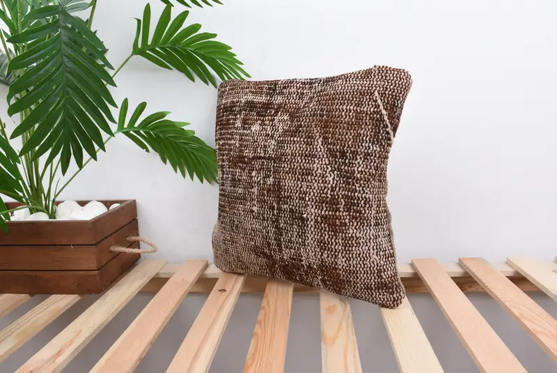 Turkish Corner Pillow, Luxury Cushion, Kilim Cushion Sham, Cushion Cover, 14x14 Brown Cushion Cover, Gift Pillow, Pillow for Sofa - 5