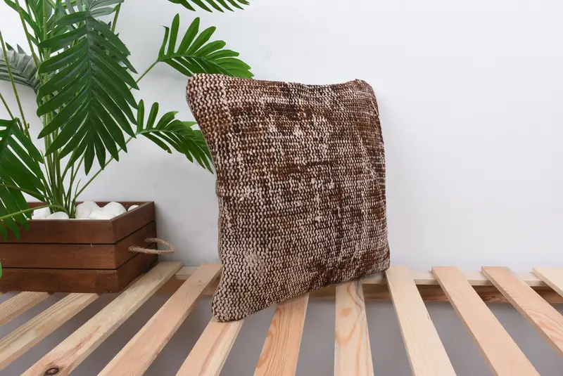 Turkish Corner Pillow, Luxury Cushion, Kilim Cushion Sham, Cushion Cover, 14x14 Brown Cushion Cover, Gift Pillow, Pillow for Sofa - 4