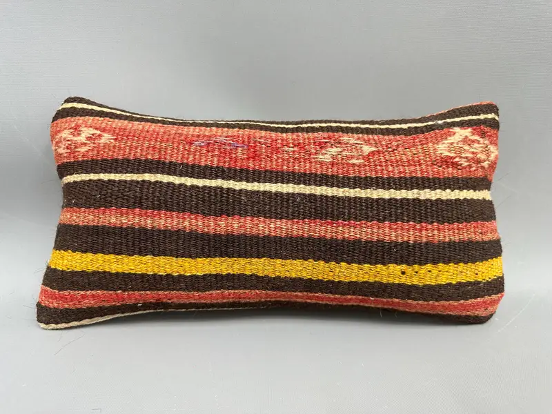 Kilim Pillow Cover, Boho Pillow Sham Cover, Oriental Cushion, 8x16 Red Pillow Case, Indoor Pillow, Turkish Kilim Pillow, Pillow Cover - 4