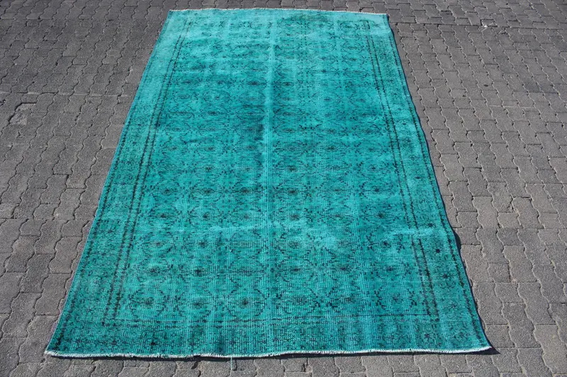 5.8x9.3 ft Rug, Vintage Turkish Rug, Blue Oushak Wool Rug - 1